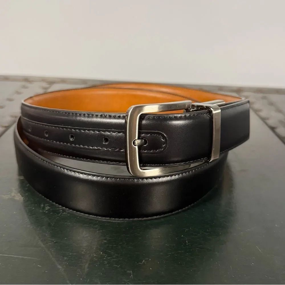 Reversible Dress Belt Black Brown Leather Men's Size 46-48